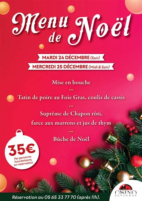 Menu Noel Casino Lille